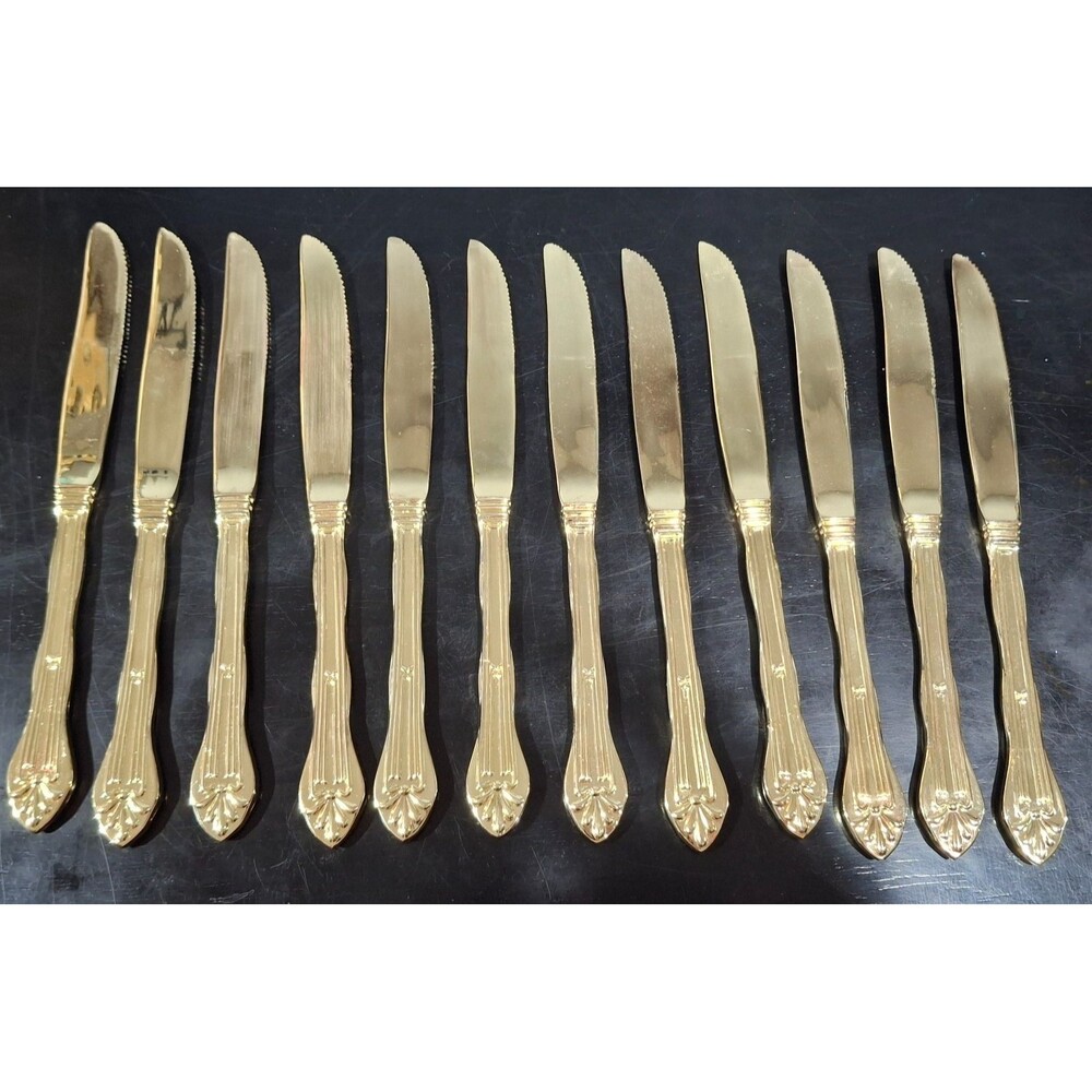 12 Goldtone Dinner Knives Replacement Flatware Made In China